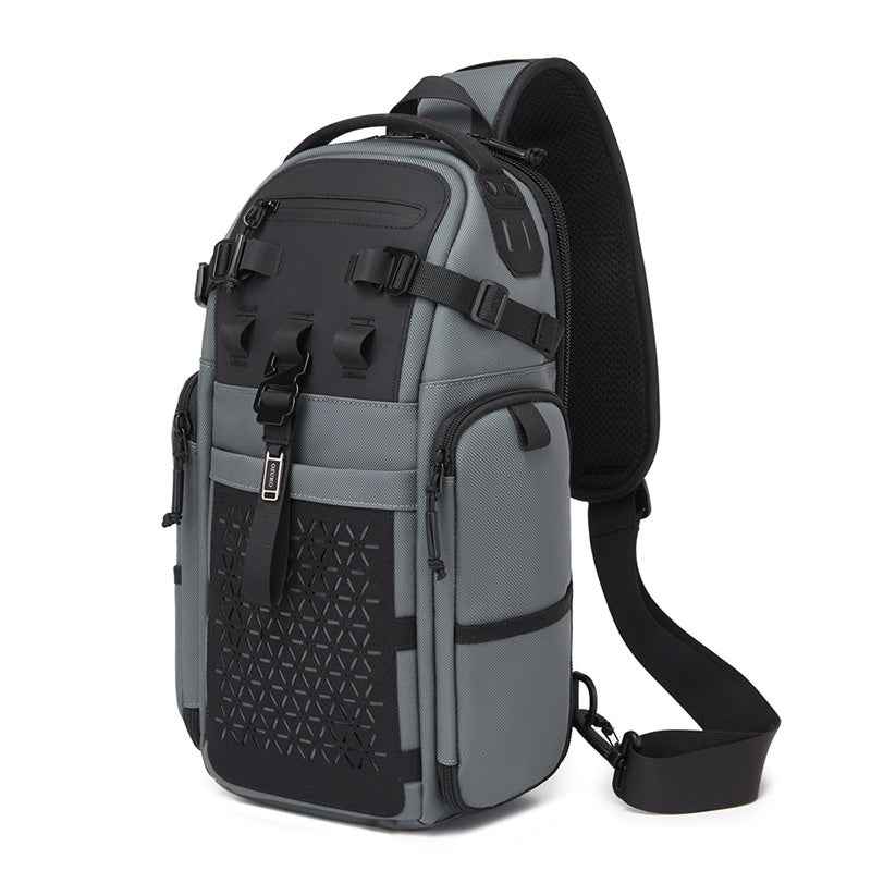 OZUKO 9844 Tactical Chest Bag Waterproof Oxford Cloth Geometric Design Crossbody Bag for Outdoor Sports - Gray