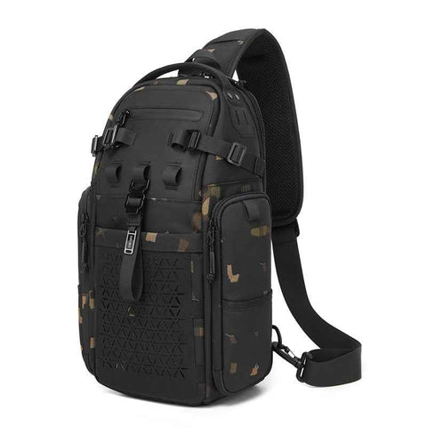 OZUKO 9844 Tactical Chest Bag Waterproof Oxford Cloth Geometric Design Crossbody Bag for Outdoor Sports - Camouflage