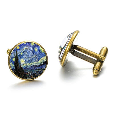 1-pair-Fashion-Van-Gogh-Art-Painting-Series-Cufflinks-Van-Gogh-Starry-Night-Crystal-Glass-Cabochon-Cufflinks(Gold)