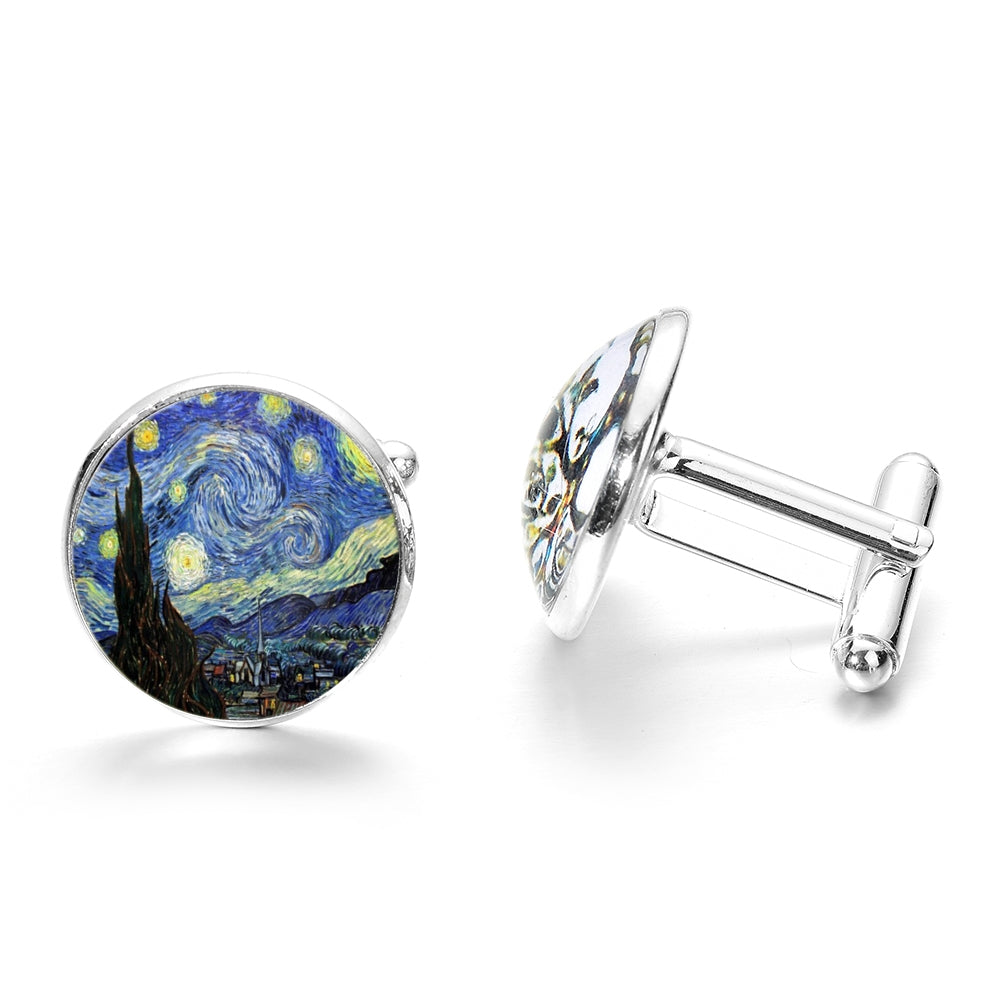1-pair-Fashion-Van-Gogh-Art-Painting-Series-Cufflinks-Van-Gogh-Starry-Night-Crystal-Glass-Cabochon-Cufflinks