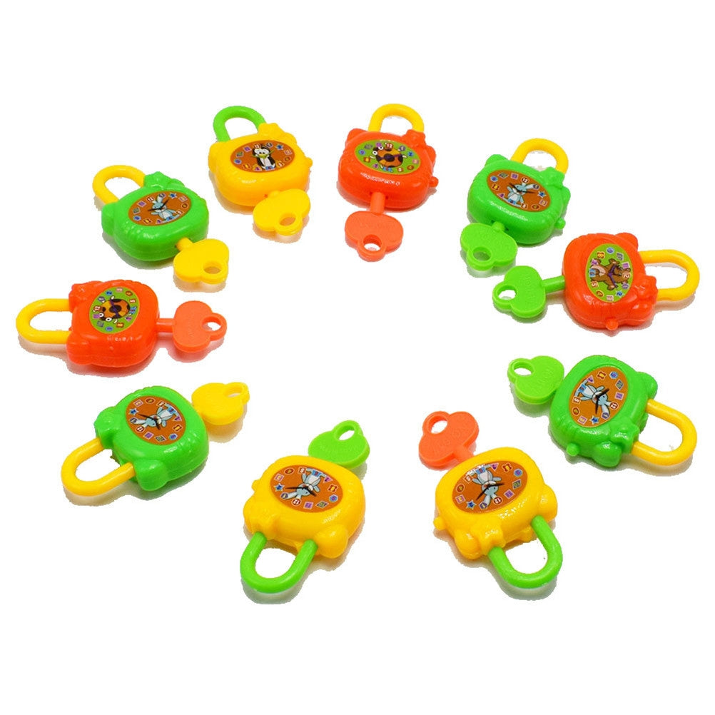 10-PCS-Colorful-Plastic-Cartoon-Toy-Lock-for-Kids-with-Keys-Birthday-Toy,-Random-Color-Delivery