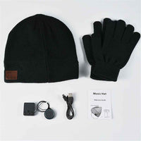 Bluetooth-compatible Headphones Winter Hat Warm Music Hat with Mic Gloves Wireless Headphone - Black