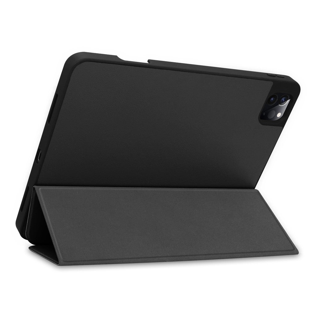 For-iPad-Pro-12.9-(2022)-/-(2021)-/-(2020)-/-(2018)-PU-Leather-Stable-Tri-fold-Stand-Stand-Tablet-Flip-Case-[with-Pen-Slot]-Black