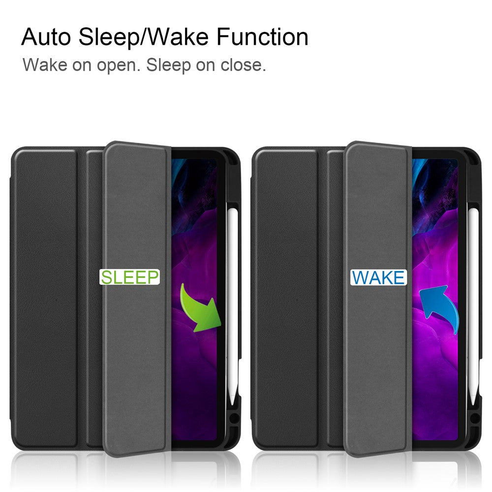 For-iPad-Pro-12.9-(2022)-/-(2021)-/-(2020)-/-(2018)-PU-Leather-Stable-Tri-fold-Stand-Stand-Tablet-Flip-Case-[with-Pen-Slot]-Black