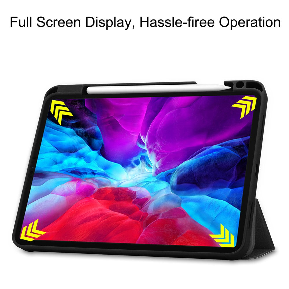 For-iPad-Pro-12.9-(2022)-/-(2021)-/-(2020)-/-(2018)-PU-Leather-Stable-Tri-fold-Stand-Stand-Tablet-Flip-Case-[with-Pen-Slot]-Black