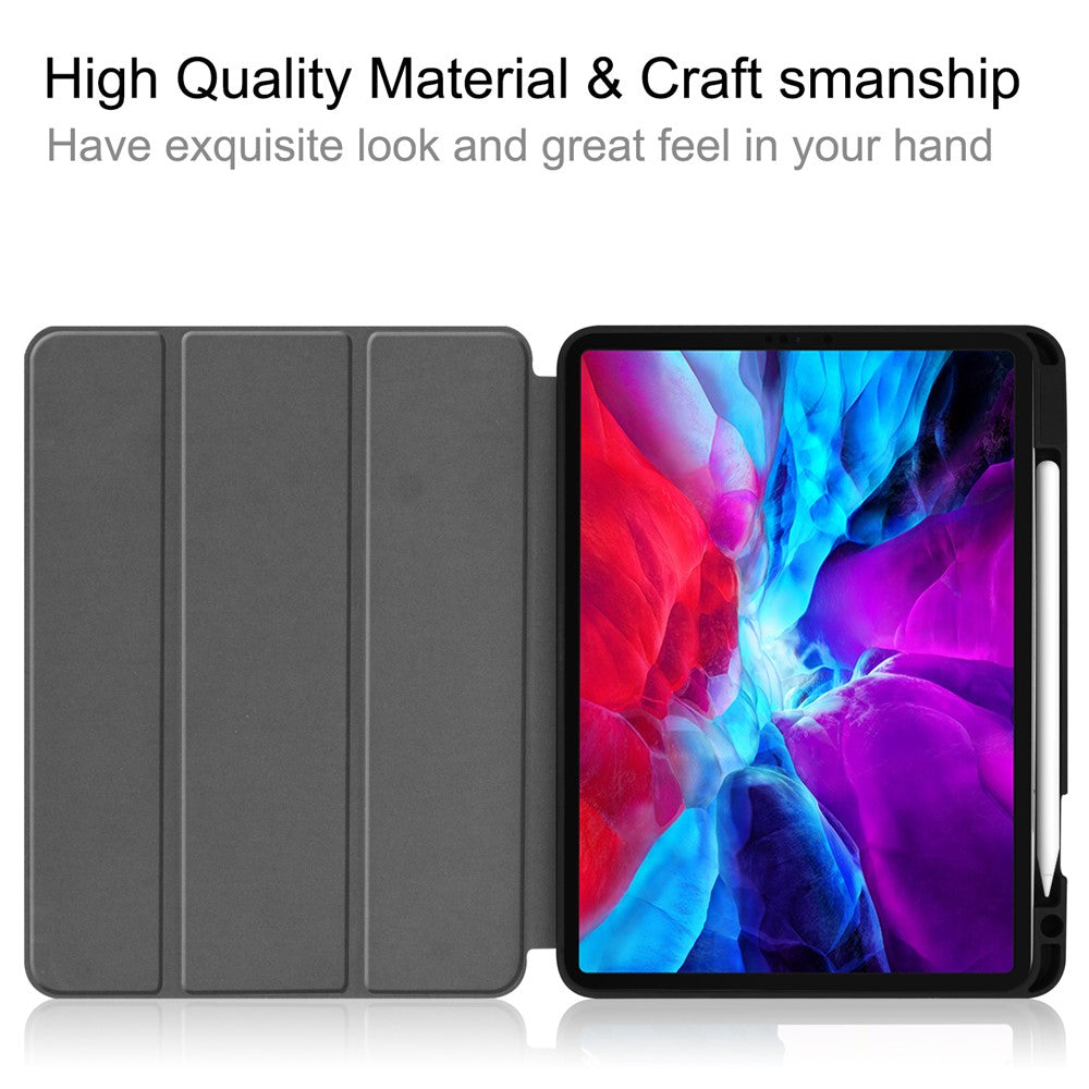 For-iPad-Pro-12.9-(2022)-/-(2021)-/-(2020)-/-(2018)-PU-Leather-Stable-Tri-fold-Stand-Stand-Tablet-Flip-Case-[with-Pen-Slot]-Black