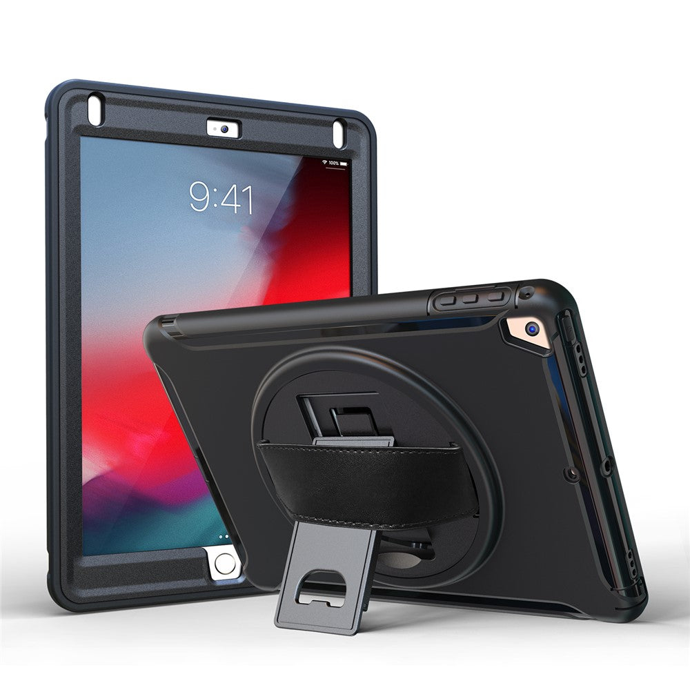 360-Degree-Rotable-TPU-+-PC-Tablet-Case-with-Kickstand-and-Adjustable-Hand-Strap-for-iPad-9.7-(2018)-/-9.7-(2017)-/-Air-/-Air-2/-Pro-9.7-(2016)-Black