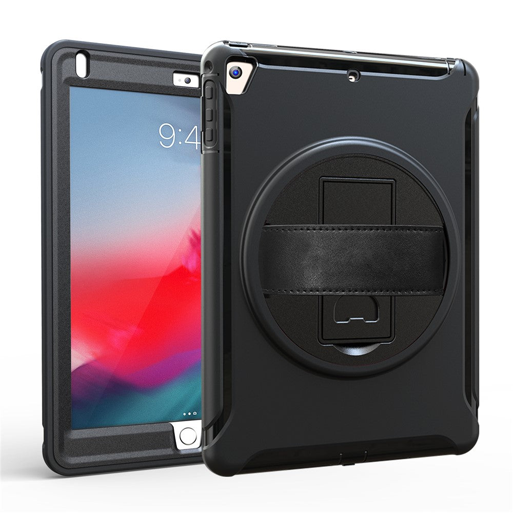 360-Degree-Rotable-TPU-+-PC-Tablet-Case-with-Kickstand-and-Adjustable-Hand-Strap-for-iPad-9.7-(2018)-/-9.7-(2017)-/-Air-/-Air-2/-Pro-9.7-(2016)-Black