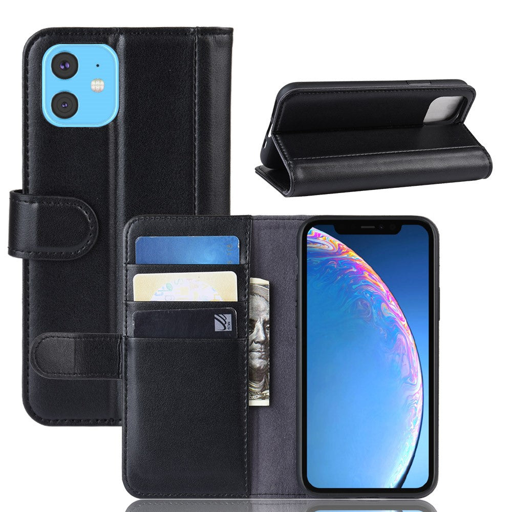 For-iPhone-11-Phone-Cases-Genuine-Split-Leather-Wallet-Mobile-Cover-Stand-Black