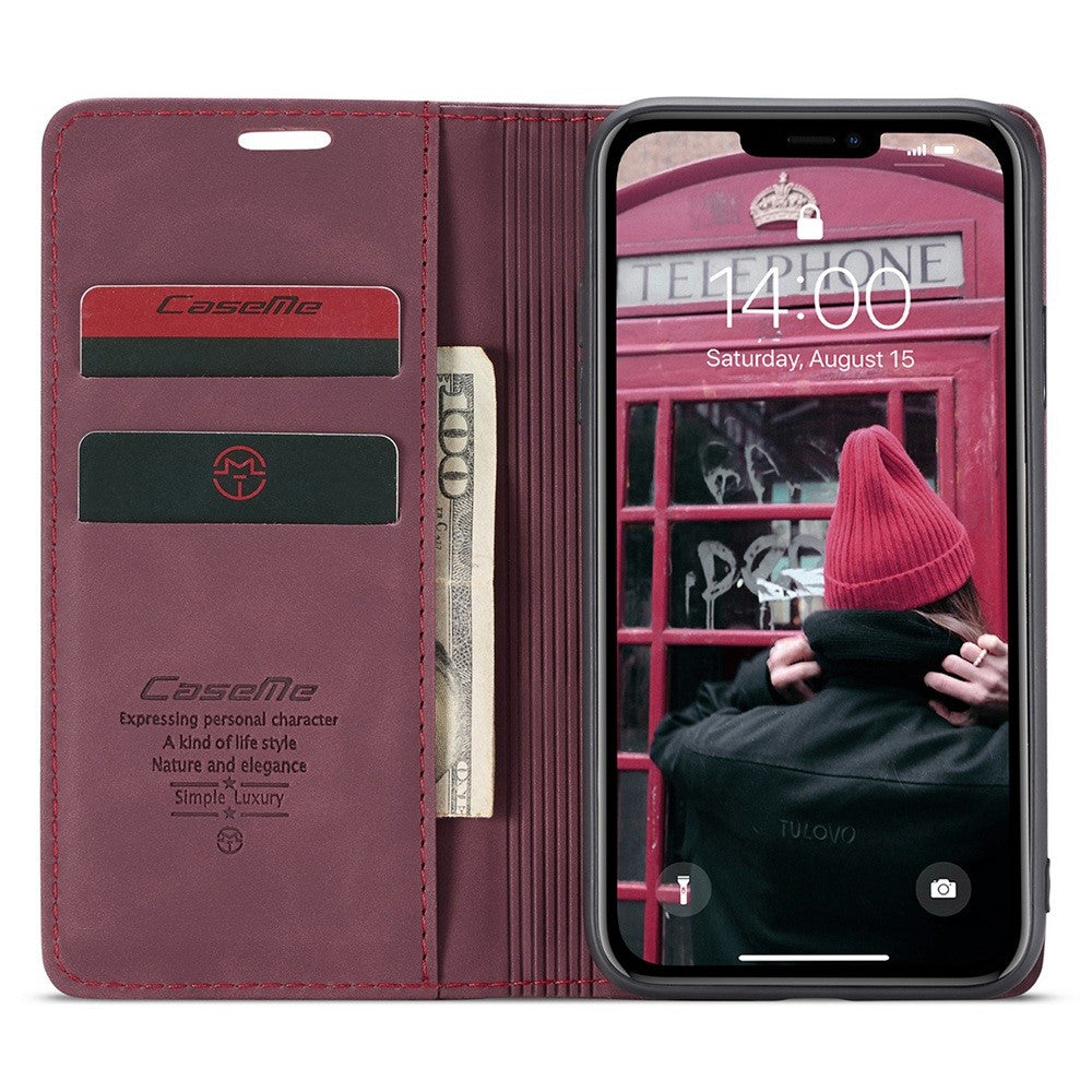 CASEME-013-Series-Auto-absorbed-Flip-Leather-Wallet-Case-for-iPhone-11-6.1-inch-(2019)-Wine-Red