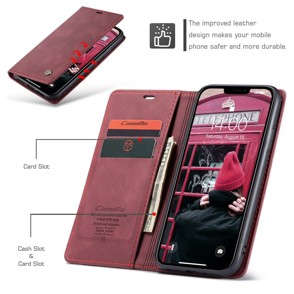 CASEME-013-Series-Auto-absorbed-Flip-Leather-Wallet-Case-for-iPhone-11-6.1-inch-(2019)-Wine-Red