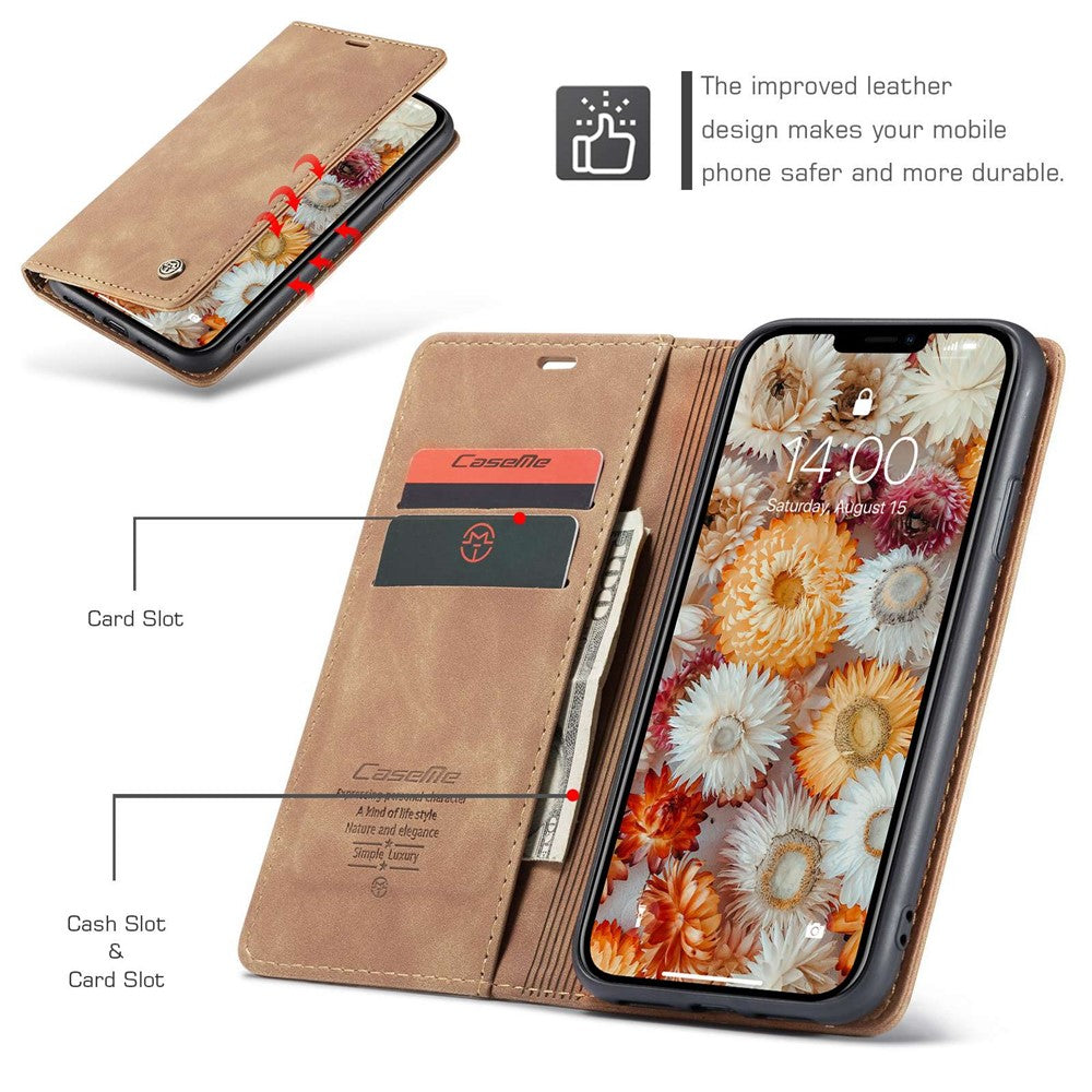 CASEME-013-Series-Auto-absorbed-Flip-Leather-Wallet-Case-for-iPhone-11-6.1-inch-(2019)-Brown