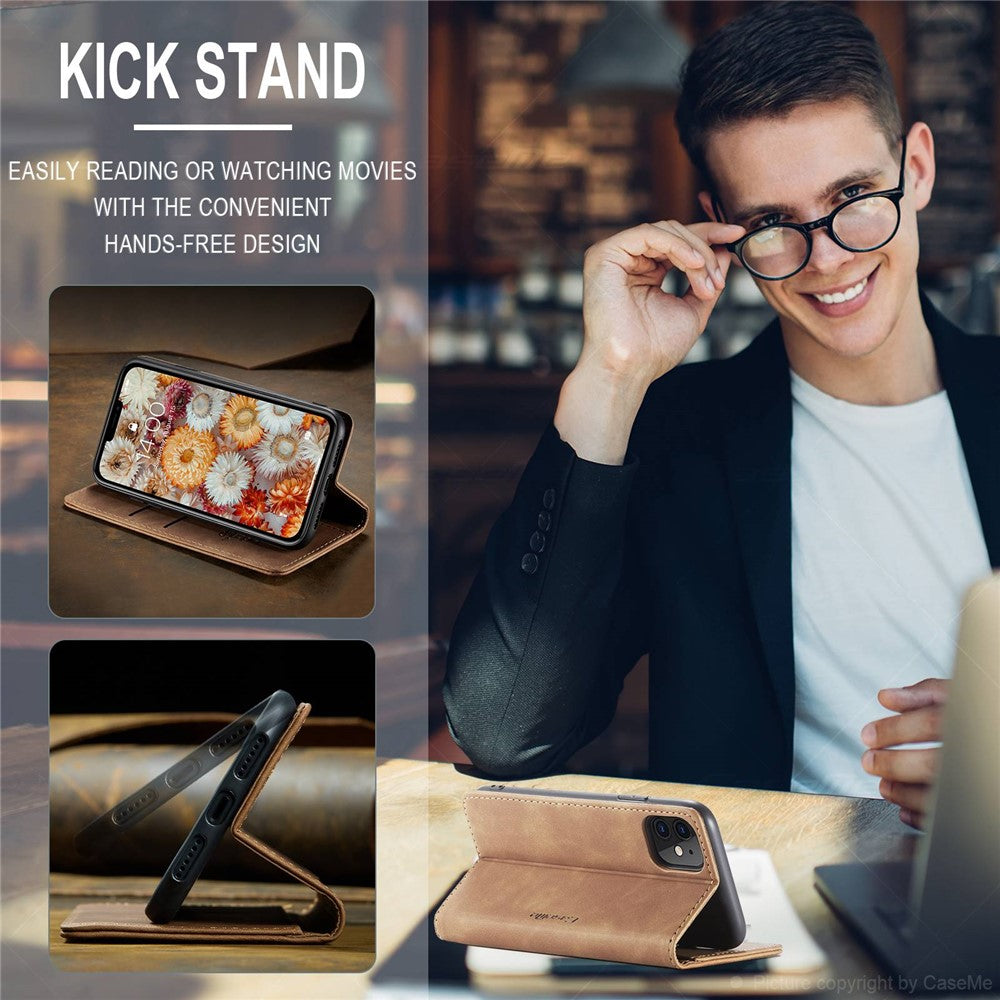 CASEME-013-Series-Auto-absorbed-Flip-Leather-Wallet-Case-for-iPhone-11-6.1-inch-(2019)-Brown
