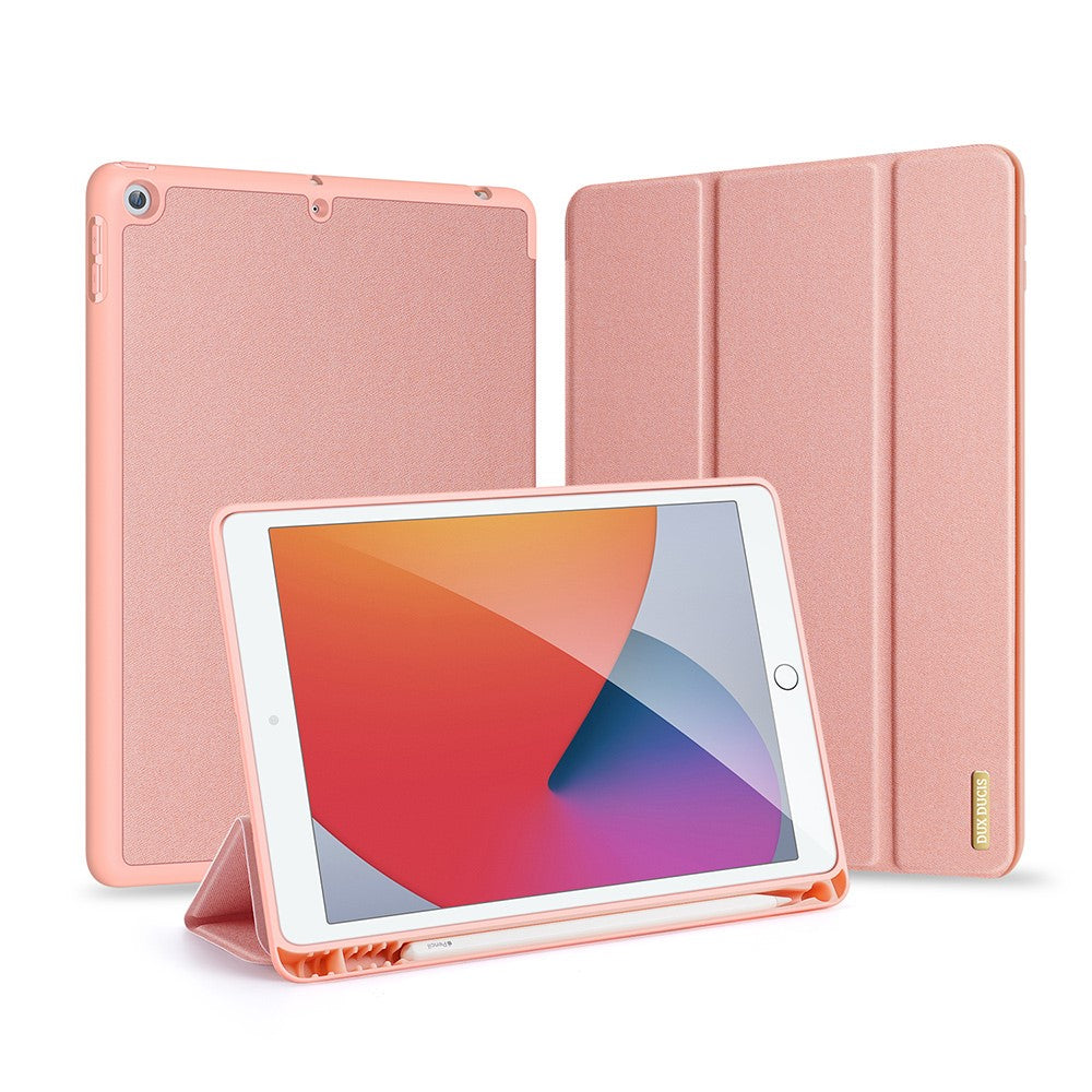 DUX-DUCIS-DOMO-Series-for-iPad-10.2-(2021)-/-(2020)-/-(2019)-Case-Tri-Fold-Stand-PU-Leather-Smart-Tablet-Cover-Rose-Gold
