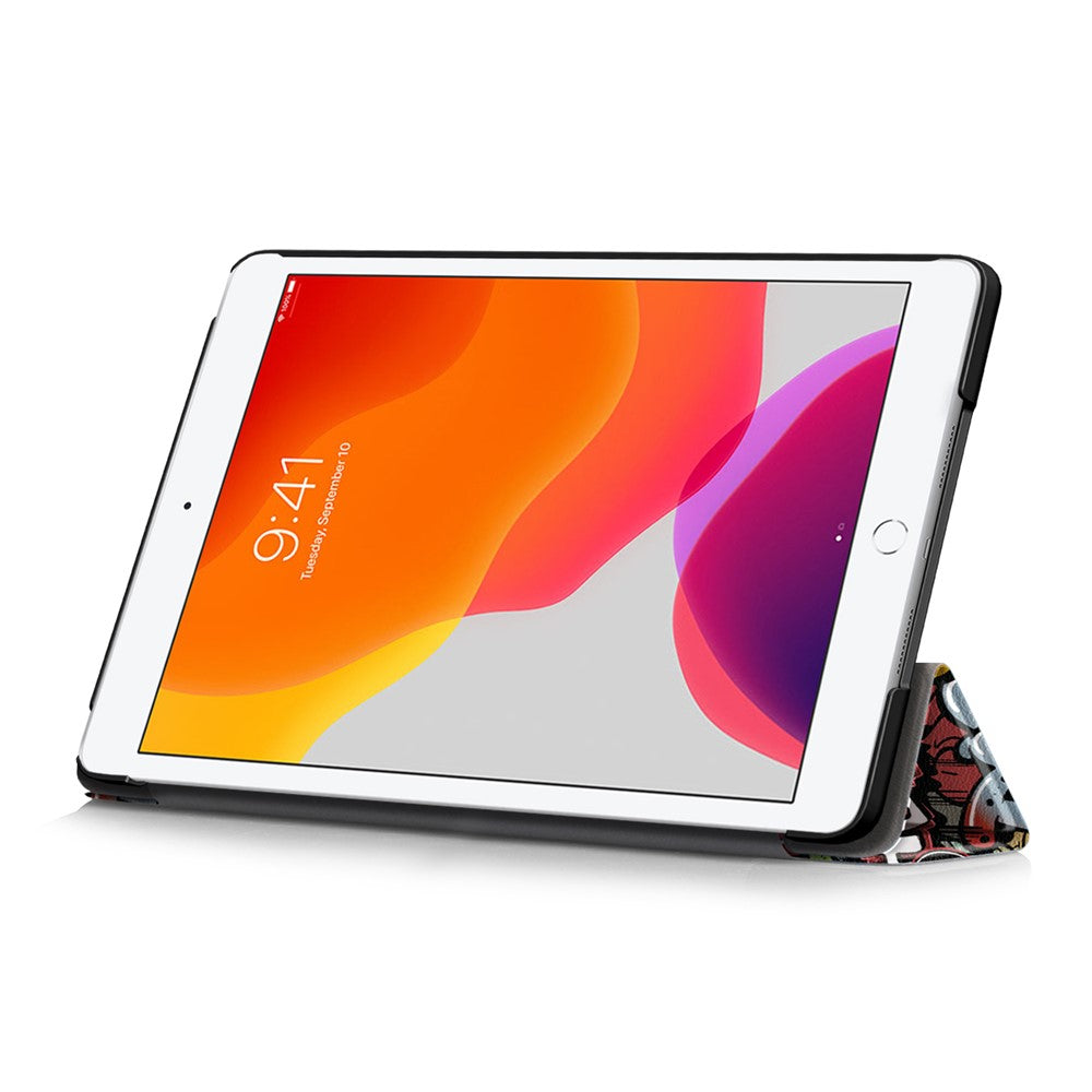 Pattern-Printing-PU-Leather-Smart-Auto-Wake/Sleep-Tri-fold-Stand-Tablet-Shell-for-iPad-10.2-(2021)/(2020)/(2019)-Cartoon-Graffiti
