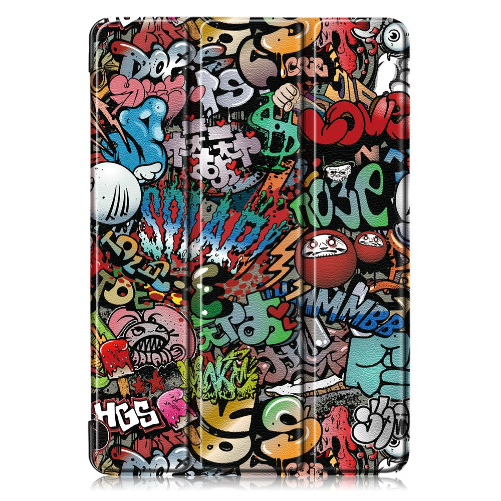 Pattern-Printing-PU-Leather-Smart-Auto-Wake/Sleep-Tri-fold-Stand-Tablet-Shell-for-iPad-10.2-(2021)/(2020)/(2019)-Cartoon-Graffiti