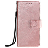Mandala-Flower-Imprinted-PU-Leather-Magnetic-Wallet-Case-TPU-Inner-Flip-Folio-Stand-Cover-with-Strap-for-iPhone-12-/-12-Pro-6.1-inch-Rose-Gold