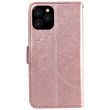 Mandala-Flower-Imprinted-PU-Leather-Magnetic-Wallet-Case-TPU-Inner-Flip-Folio-Stand-Cover-with-Strap-for-iPhone-12-/-12-Pro-6.1-inch-Rose-Gold