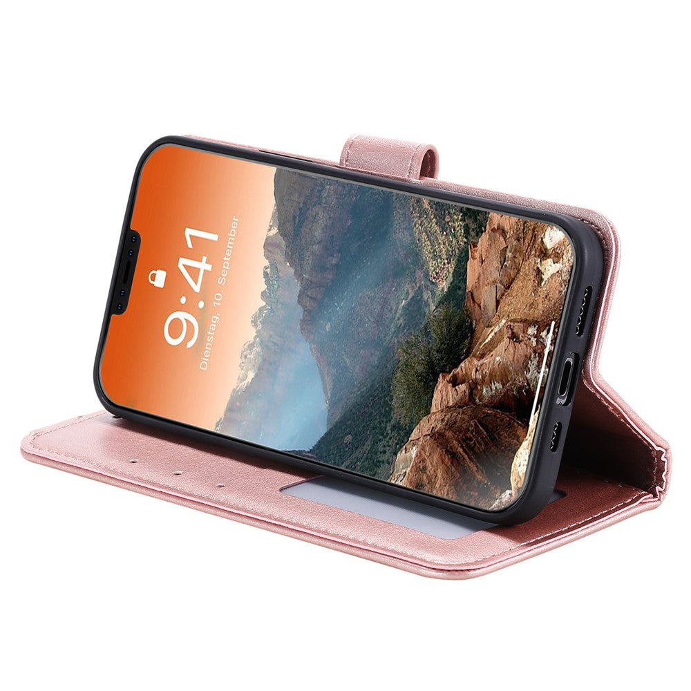 Mandala-Flower-Imprinted-PU-Leather-Magnetic-Wallet-Case-TPU-Inner-Flip-Folio-Stand-Cover-with-Strap-for-iPhone-12-/-12-Pro-6.1-inch-Rose-Gold