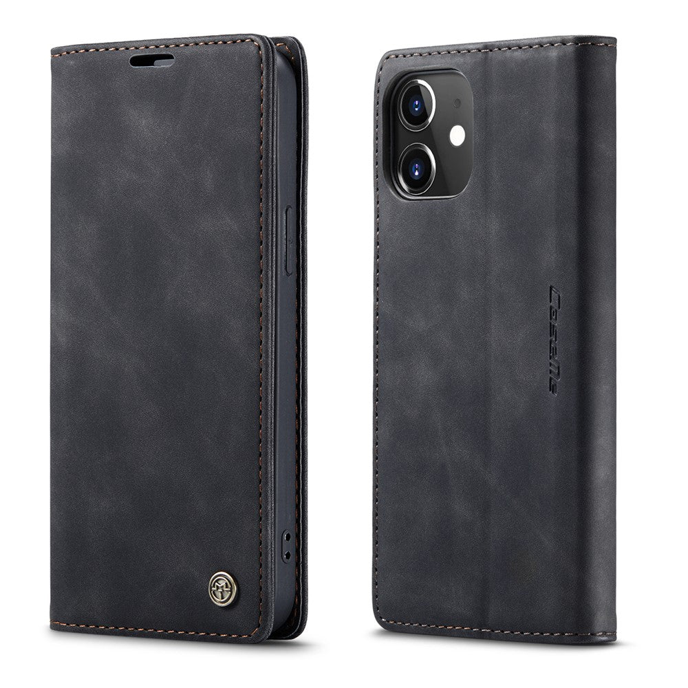 CASEME-013-Series-For-iPhone-12-Pro-/-12-Auto-Absorbed-Leather-Stand-Cover-Flip-Shell-with-Wallet-Black