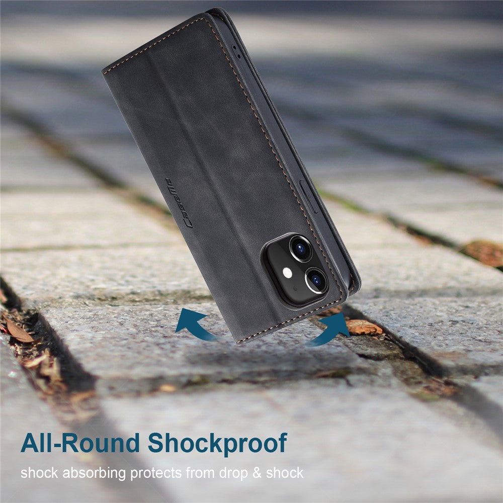 CASEME-013-Series-For-iPhone-12-Pro-/-12-Auto-Absorbed-Leather-Stand-Cover-Flip-Shell-with-Wallet-Black