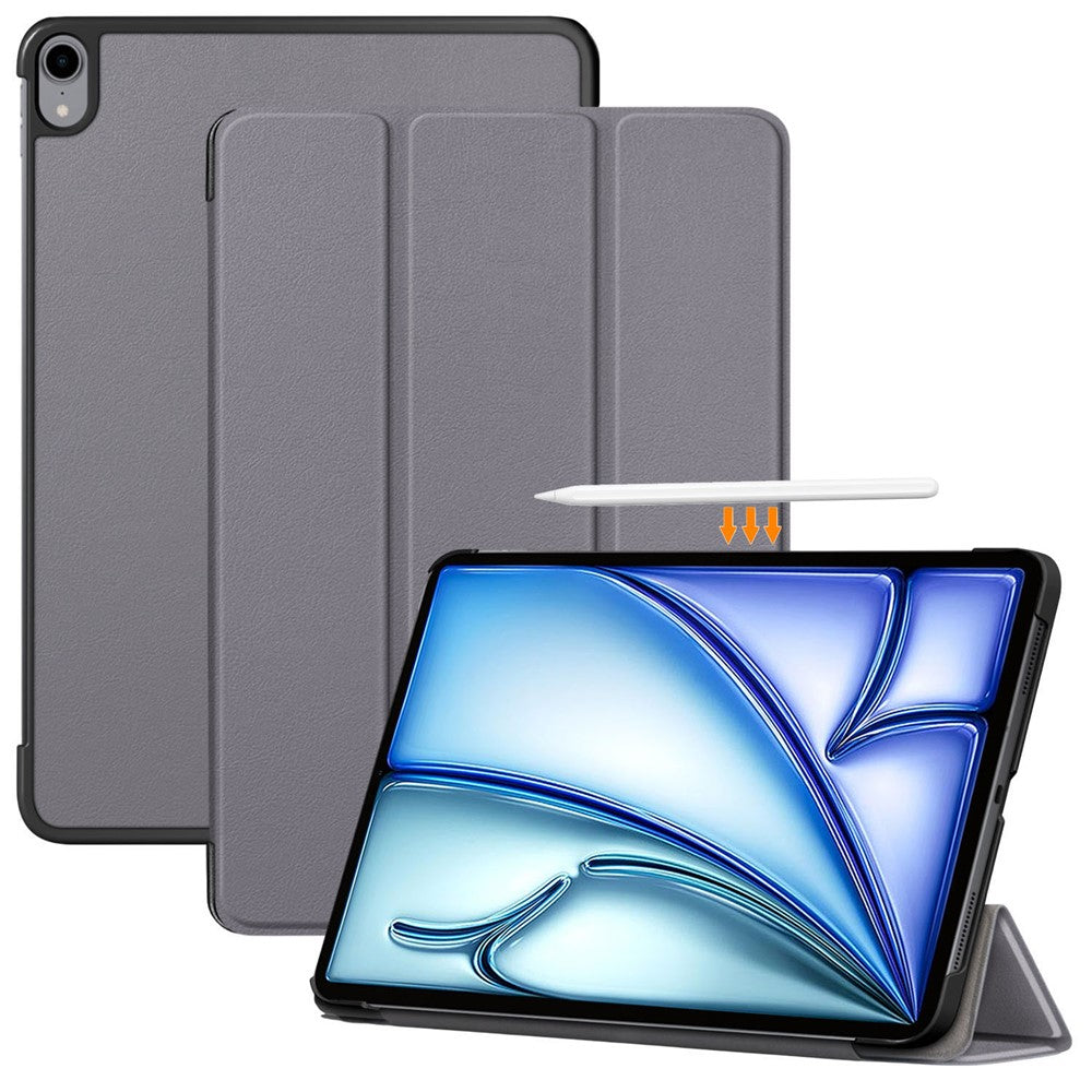PU-Leather-Cover-for-iPad-Air-11-(2025)-/-(2024)-/-Air-(2020)-/-Air-(2022)-Tri-Fold-Stand-Folio-Tablet-Case-Grey