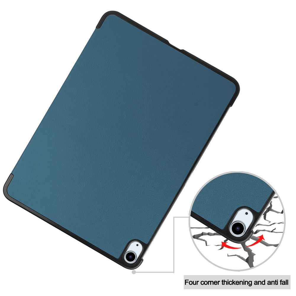 Litch-Skin-PU-Leather-Tri-Fold-Stand-Tablet-Case-for-iPad-Air-11-(2025)-/-(2024)-/-Air-(2022)-/-(2020)-Blackish-Green