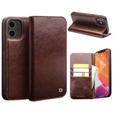 QIALINO-For-iPhone-12/12-Pro-Genuine-Cow-Leather-Wallet-Case-Folio-Book-Stand-Flip-Phone-Cover-Brown