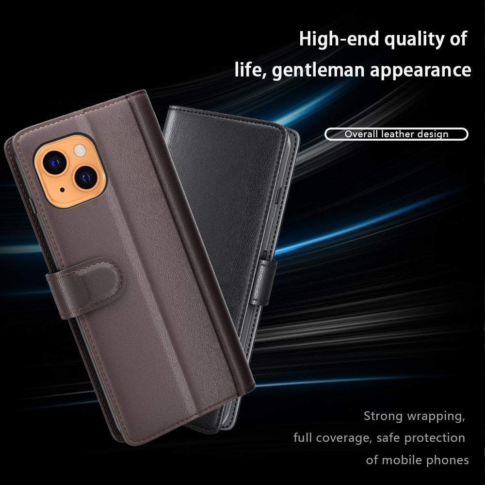 Genuine-Leather-Stand-Wallet-Phone-Case-for-iPhone-13-mini-5.4-inch-Mobile-Phone-Accessories-Black