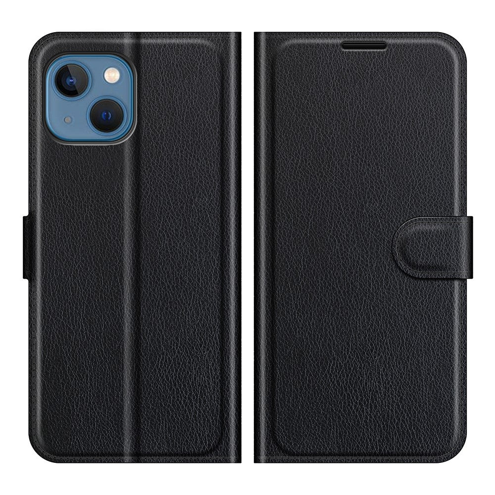 Full-Protective-Litchi-Skin-Leather-Wallet-Case-Mobile-Phone-Stand-Case-Cover-for-iPhone-13-mini-5.4-inch-Black