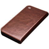 QIALINO-For-iPhone-13-mini-5.4-inch-Top-Layer-Cowhide-Leather-All-round-Protection-Phone-Case-Stand-Shell-with-Wallet-Brown