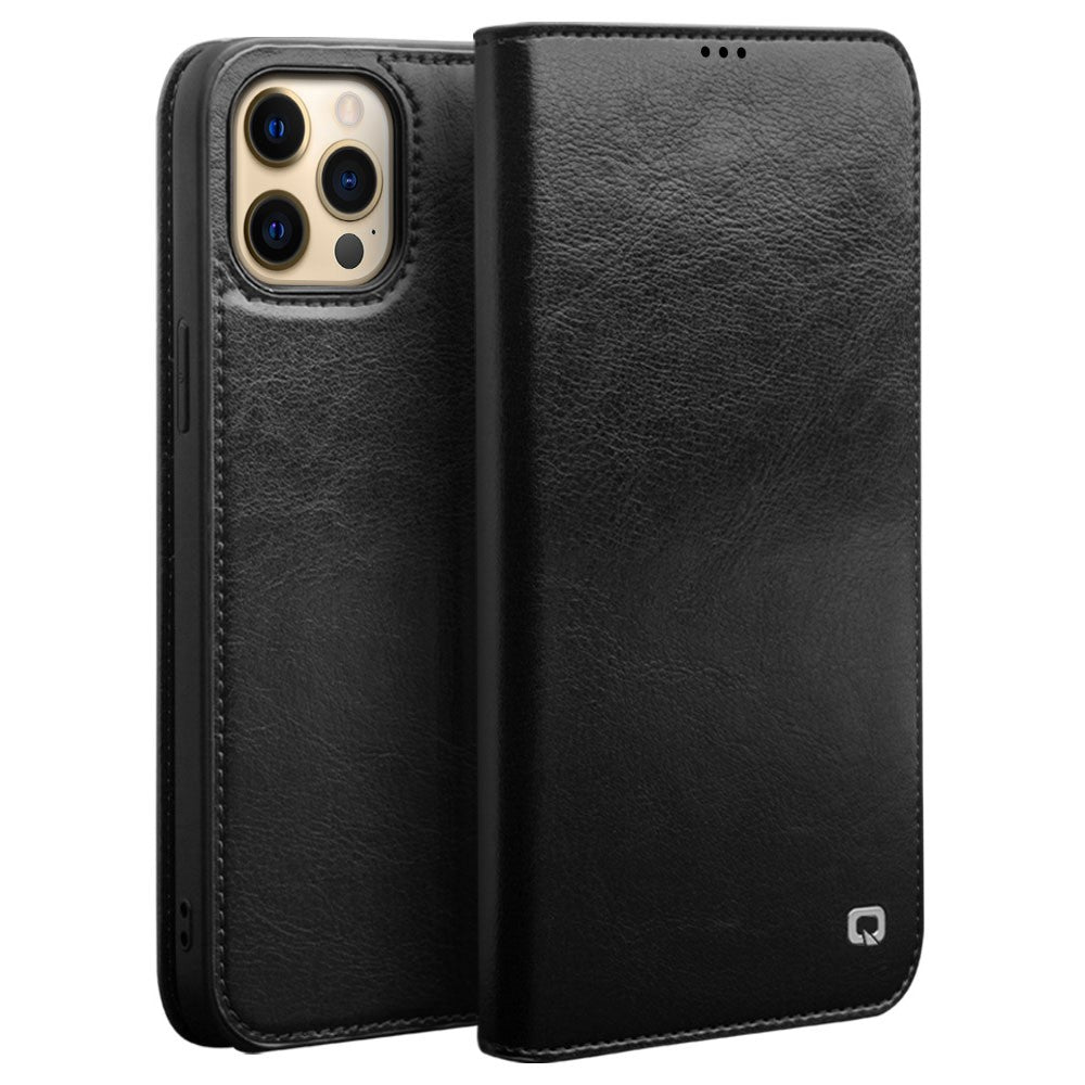 QIALINO-Top-Layer-Cowhide-Leather-Stand-Wallet-Cell-Phone-Cover-Protector-for-iPhone-13-Pro-Max-6.7-inch-Black