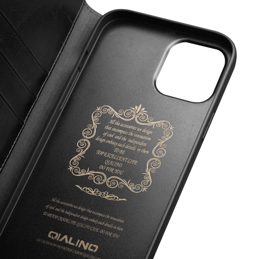 QIALINO-Top-Layer-Cowhide-Leather-Stand-Wallet-Cell-Phone-Cover-Protector-for-iPhone-13-Pro-Max-6.7-inch-Black