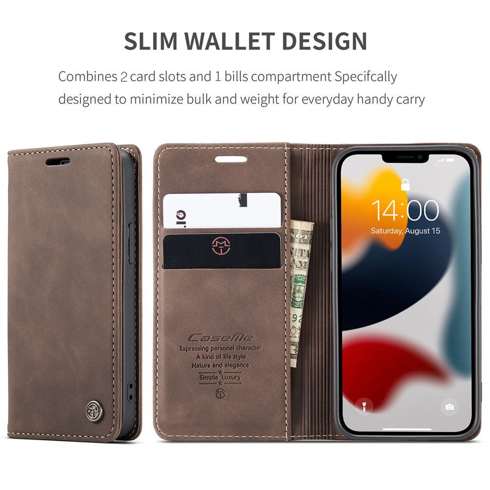CASEME-013-Series-For-iPhone-13-mini-Magnetic-Auto-absorbed-Wallet-Stand-Leather-Phone-Case-Coffee