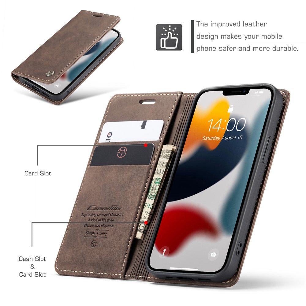 CASEME-013-Series-For-iPhone-13-mini-Magnetic-Auto-absorbed-Wallet-Stand-Leather-Phone-Case-Coffee
