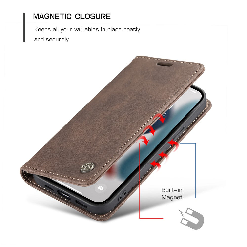 CASEME-013-Series-For-iPhone-13-mini-Magnetic-Auto-absorbed-Wallet-Stand-Leather-Phone-Case-Coffee