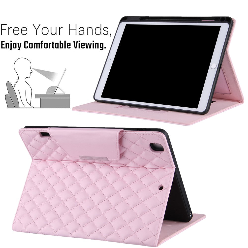 Embroidery-Grids-with-Quality-Hardware-Leather-Stand-Wallet-Tablet-Cover-for-iPad-10.2-(2021)/(2020)/(2019)/Pro-10.5-inch-(2017)/Air-10.5-inch-(2019)-Pink