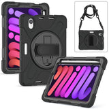 For-iPad-mini-(2024)-/-mini-(2021)-Hand-Band-Design-Hybrid-Tablet-Cover-360°-Swivel-Kickstand-Case-with-Shoulder-Strap-Black-/-Black