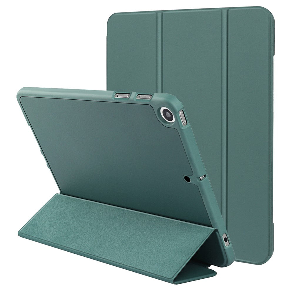 For-iPad-10.2-(2020)-/-(2019)-/-(2021)-Tri-fold-Stand-Protective-Case-Microfiber-Leather-+-TPU-+-Silicone-Auto-Wake-/-Sleep-Tablet-Shell-with-Pen-Slot-Dark-Green