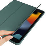 For-iPad-10.2-(2020)-/-(2019)-/-(2021)-Tri-fold-Stand-Protective-Case-Microfiber-Leather-+-TPU-+-Silicone-Auto-Wake-/-Sleep-Tablet-Shell-with-Pen-Slot-Dark-Green