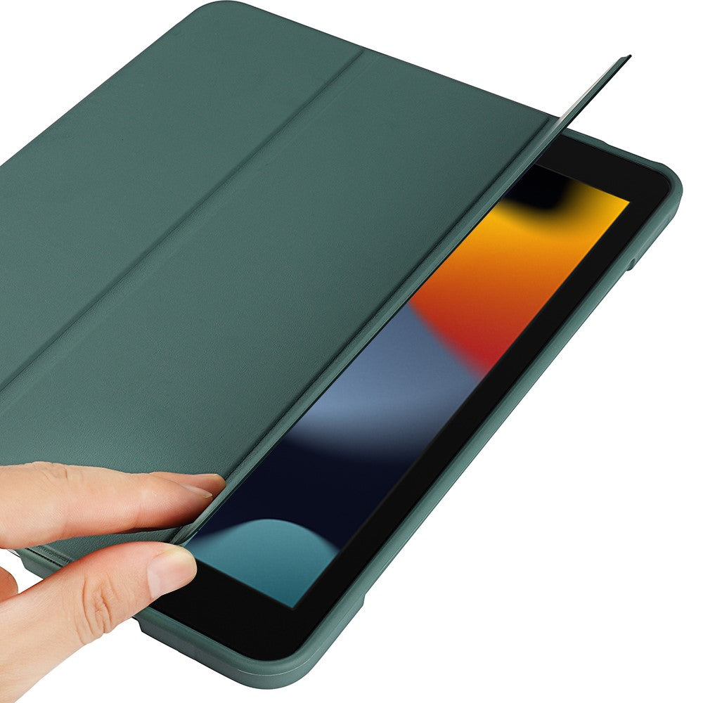 For-iPad-10.2-(2020)-/-(2019)-/-(2021)-Tri-fold-Stand-Protective-Case-Microfiber-Leather-+-TPU-+-Silicone-Auto-Wake-/-Sleep-Tablet-Shell-with-Pen-Slot-Dark-Green