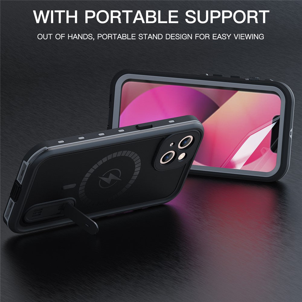 REDPEPPER-IP68-Waterproof-Anti-Scratch-Protective-Case-with-Kickstand-and-Lanyard-for-iPhone-13-6.1-inch-Compatible-with-Magsafe-Magnetic-Charging-Black