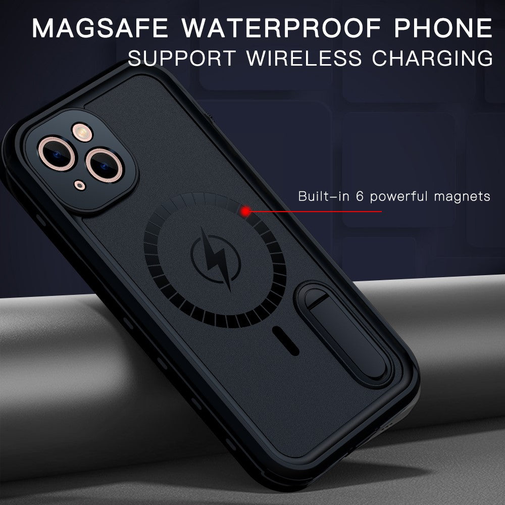 REDPEPPER-IP68-Waterproof-Anti-Scratch-Protective-Case-with-Kickstand-and-Lanyard-for-iPhone-13-6.1-inch-Compatible-with-Magsafe-Magnetic-Charging-Black