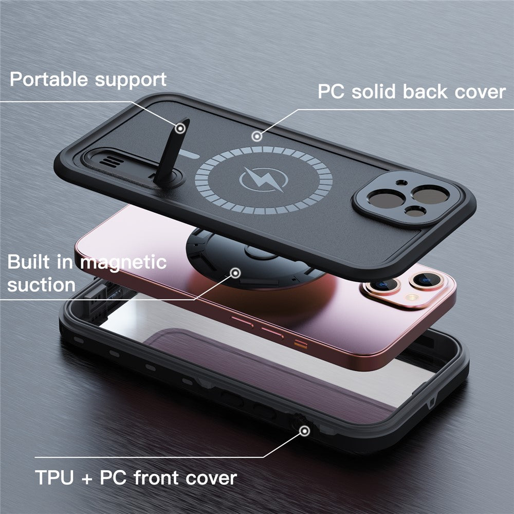 REDPEPPER-IP68-Waterproof-Anti-Scratch-Protective-Case-with-Kickstand-and-Lanyard-for-iPhone-13-6.1-inch-Compatible-with-Magsafe-Magnetic-Charging-Black