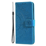 For-iPhone-14-6.1-inch-Imprinted-Mandala-Flower-Pattern-Folding-Stand-PU-Leather-Case-Magnetic-Clasp-Wallet-Flip-Cover-with-Strap-Blue