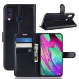 Litchi-Skin-PU-Leather-Phone-Cover-Shell-with-3-Card-Slots-for-Samsung-Galaxy-A40-Cell-Phone-Accessory-Black