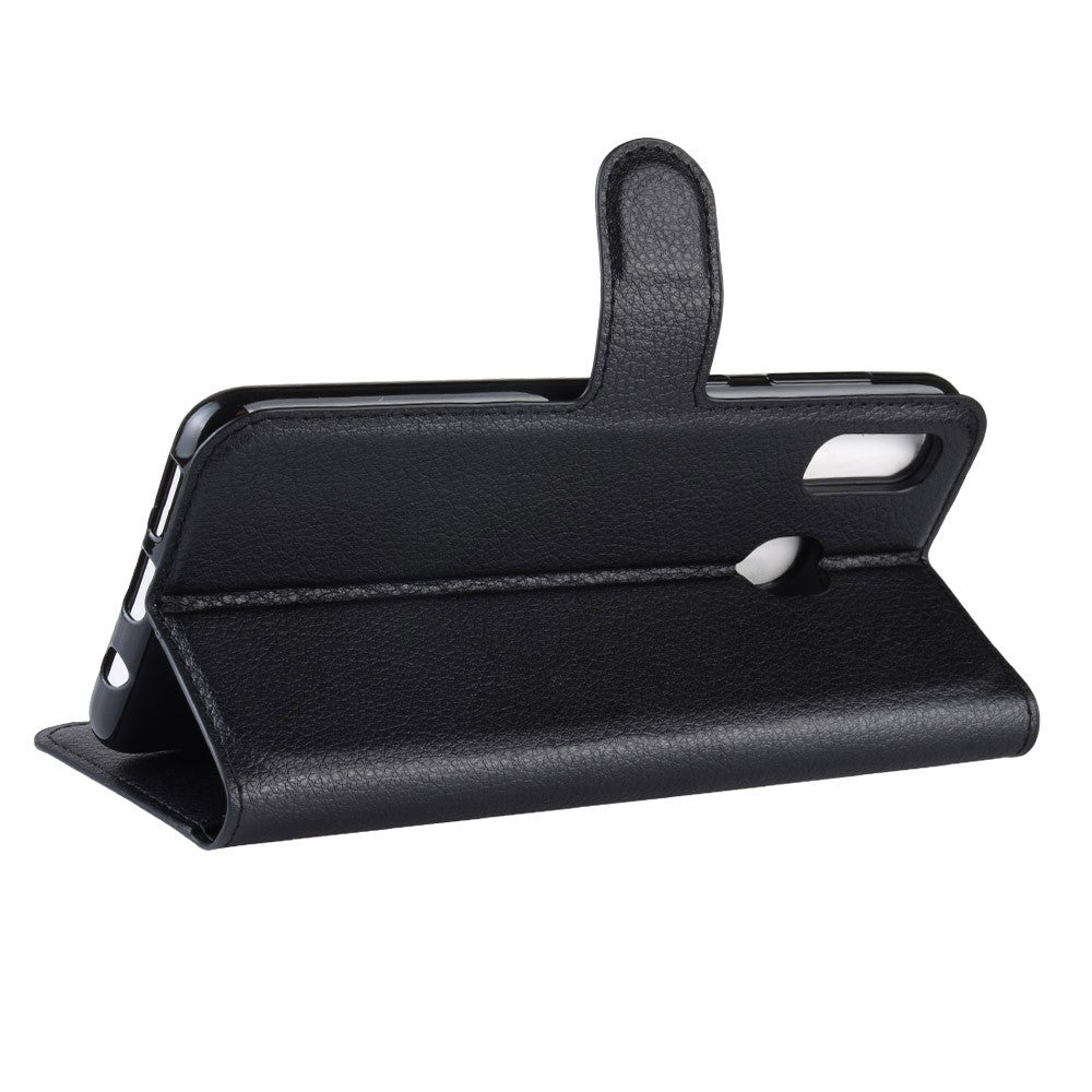 Litchi-Skin-PU-Leather-Phone-Cover-Shell-with-3-Card-Slots-for-Samsung-Galaxy-A40-Cell-Phone-Accessory-Black