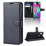 Litchi-Skin-PU-Leather-Phone-Cover-Shell-with-3-Card-Slots-for-Samsung-Galaxy-A40-Cell-Phone-Accessory-Black