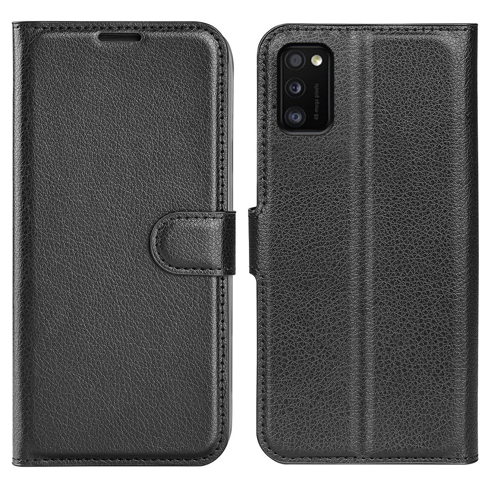 Litchi-Texture-PU-Leather-Magnetic-Flip-Stand-Wallet-Phone-Case-for-Galaxy-A41-(Global-Version)-Black