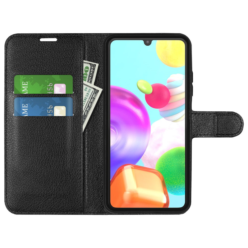 Litchi-Texture-PU-Leather-Magnetic-Flip-Stand-Wallet-Phone-Case-for-Galaxy-A41-(Global-Version)-Black